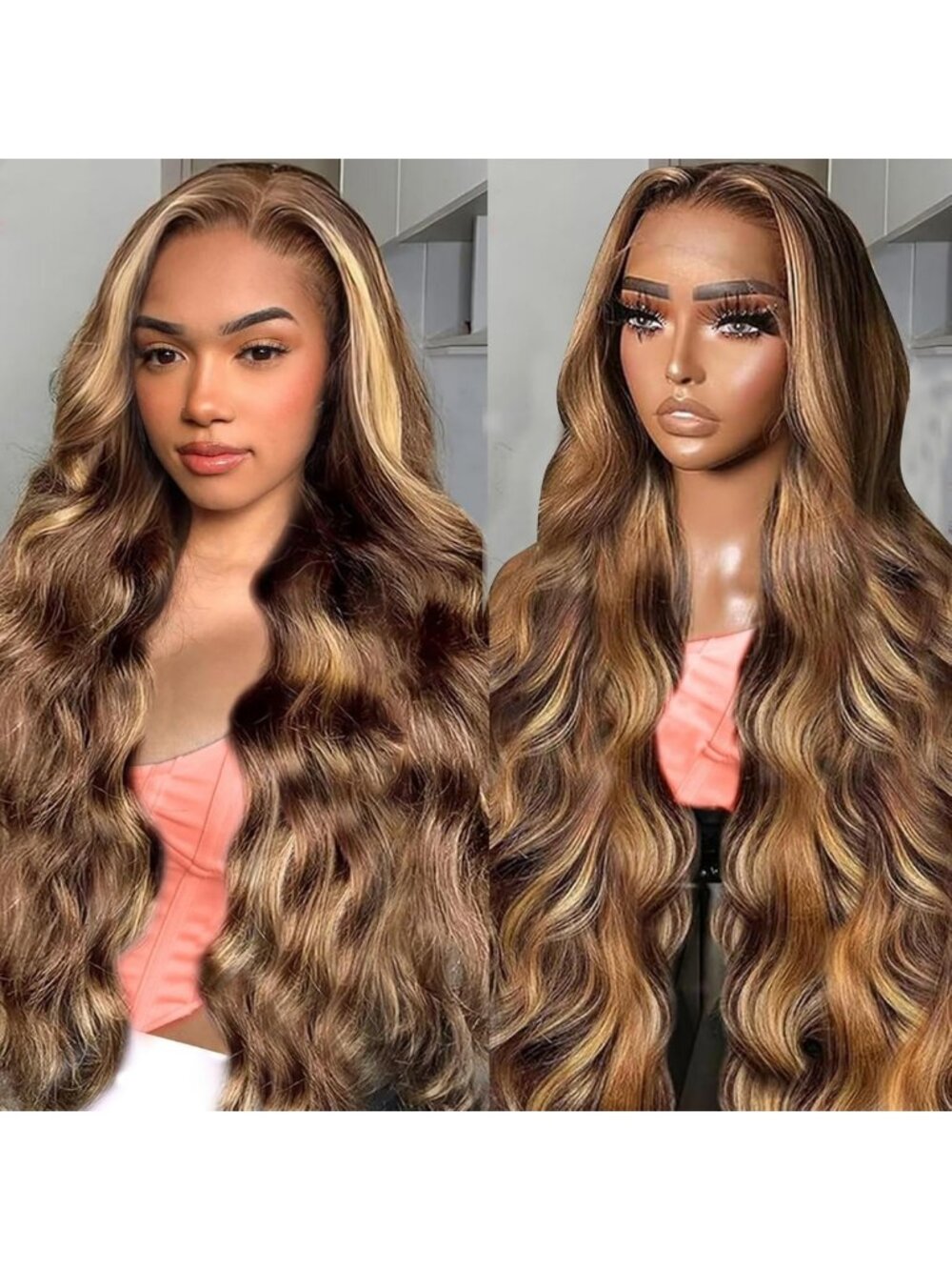 28 Inch Highlight Ombre Lace Front Wig Human Hair 13X6 HD Lace Body Wave